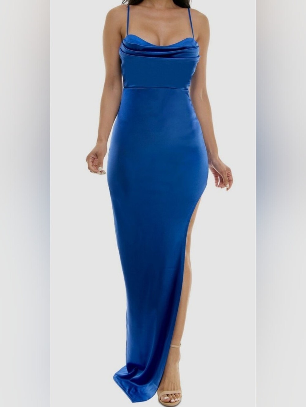 Emerald Sundae Women's Juniors Blue Lined Formal Draped Gown Dress Size XXS